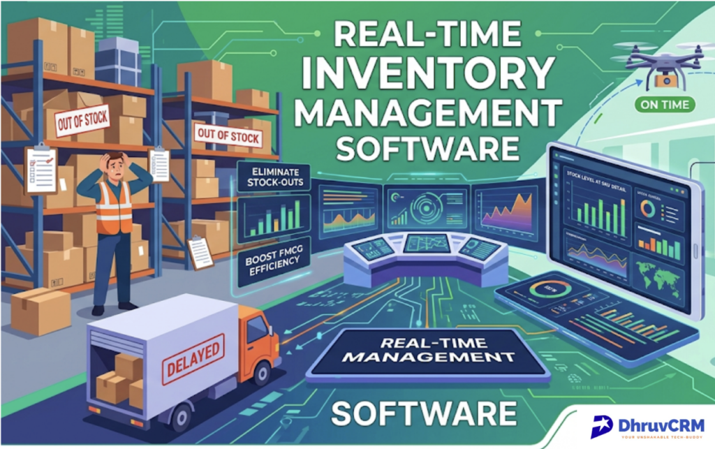 Dhruv POS dashboard showing real-time inventory management software analytics for FMCG businesses.